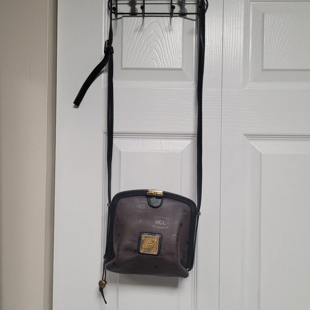 HCL Black and Brown Crossbody Bag German Leather Vintage *flaw